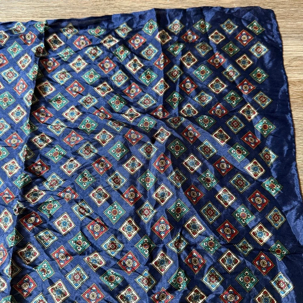 Anne Klein Silk Scarf Arabesque Repeat Vintage Japan | Navy | 20.5